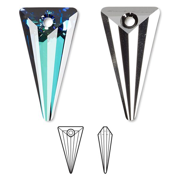 Drop 1pk crystal Bermuda blue P, Crystal Passions® 28x14mm pendant spike 6480 image number 0