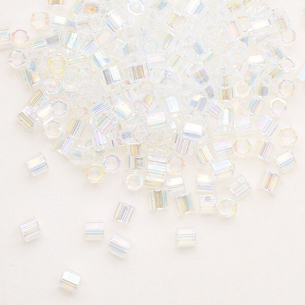 Seed bead, Delica®, glass, pkg/7.5g, #8 cut, translucent rainbow crystal clear (DBLC-0051). image number 0