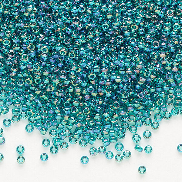 Seed bead, Miyuki, glass, pkg/25g, #11 rocaille, translucent rainbow teal (RR-2458). image number 0