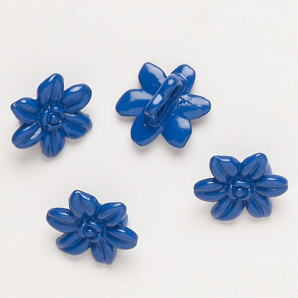 Spacer bar, "pewter" (zinc-based alloy) and enamel, dark blue, 14x12mm 2-strand flower, fits up to 4mm beads. Sold per pkg of 4. image number 0