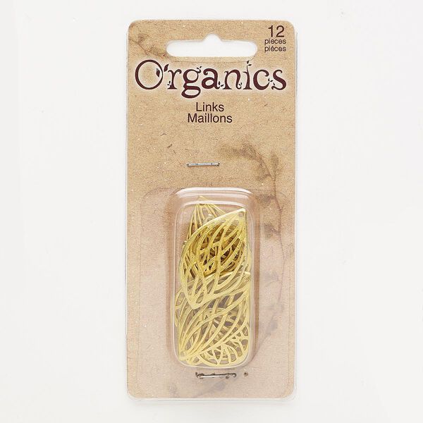 Focal, gold-finished "pewter" (zinc-based alloy), 18mm matte round and 32x19mm matte leaf with cutout weave design. Sold per pkg of 12. image number 0