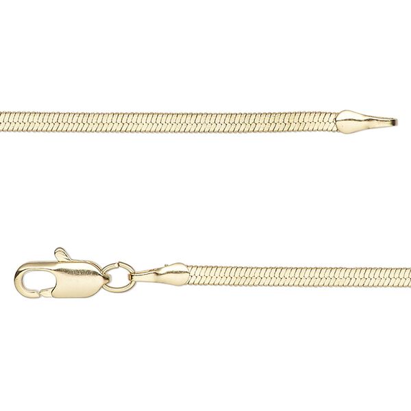 Chain, gold-finished brass, 2mm herringbone, 18 inches with lobster claw clasp. Sold individually. image number 0