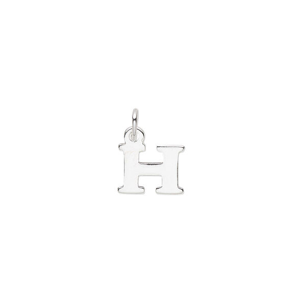Charm, sterling silver, 9x7mm block alphabet letter "H." Sold individually. image number 0
