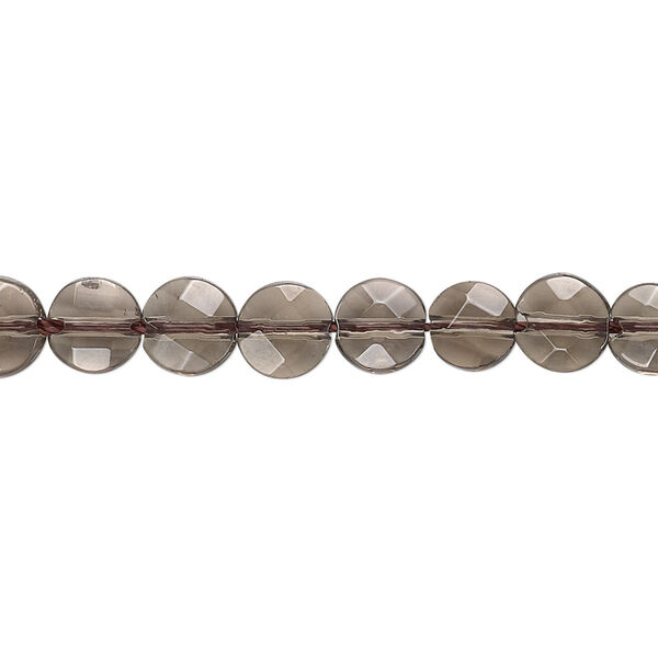 Smoky quartz 1pkg1, faceted flat round bead B grade, 15.5-16 inch 6mm image number 0