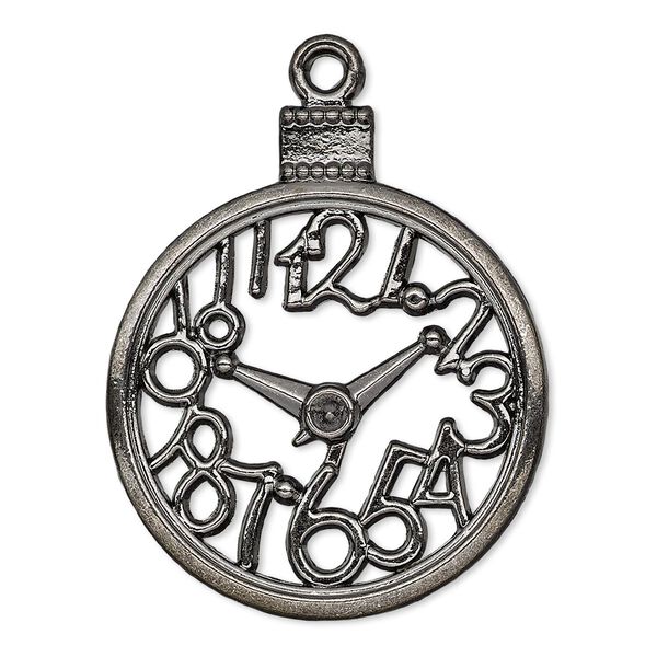 Focal, gunmetal-plated "pewter" (zinc-based alloy), 35x30mm single-sided open clock face. Sold per pkg of 6. image number 0