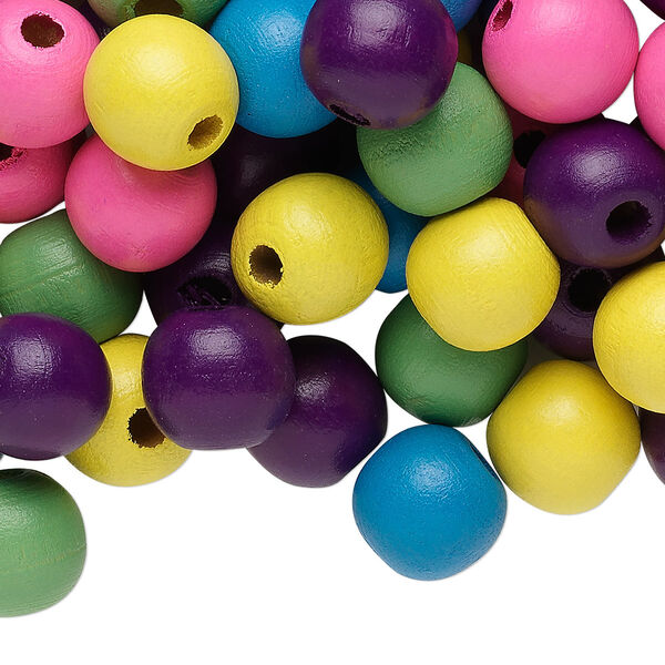 Bead mix, painted Korean boxwood, mixed colors, 13-14mm irregular round. Sold per 1/4 pound pkg, approximately 130 beads. image number 0