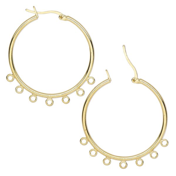 Earring hoop 1pkg2 gold-plated, 32mm round / latch-back / closed loop, brass 1 pair image number 0