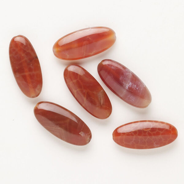 Red crackled agate 1pkg6, puffed oval bead 30x14mm-31x15mm image number 0