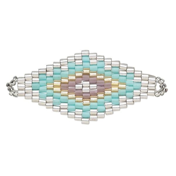 Focal, Creative Touch, glass, silver / turquoise blue / multicolored, 38x20mm double-sided diamond. Sold individually. image number 0