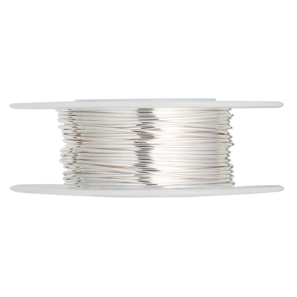Wire, sterling silver, half-hard, round, 21 gauge. Sold per 25-foot spool. image number 0