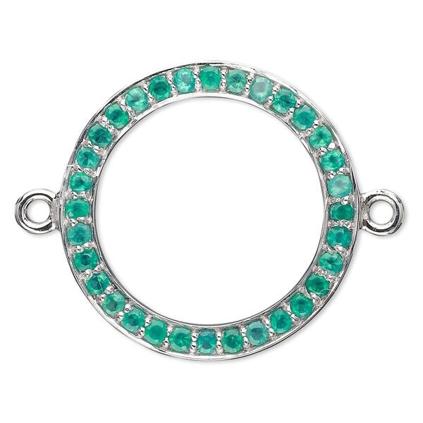 Link, green onyx (dyed) and sterling silver, 20mm single-sided open round. Sold individually. image number 0