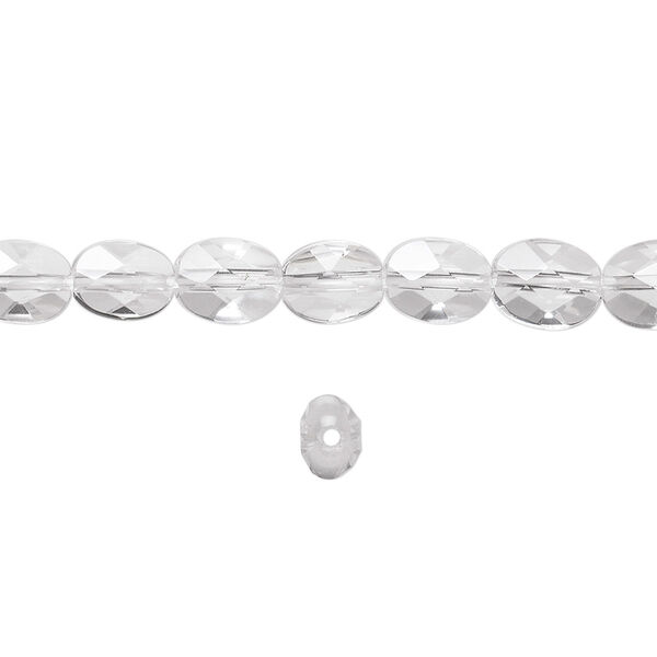 Quartz crystal 1pkg1, faceted flat oval bead natural 8 inch 8x5mm image number 0
