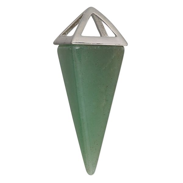 Green aventurine / "pewter" (zinc-based alloy) 1pkg1, imitation rhodium-finished hand-cut 4-sided point focal natural 36x15mm-42x15mm image number 0