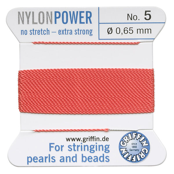 Thread, Griffin, nylon, coral, size #5. Sold per 2-meter card (approximately 78 inches). image number 0