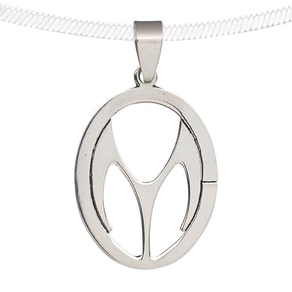 Pendant, stainless steel, 33x23mm oval with cutout. Sold individually. image number 0