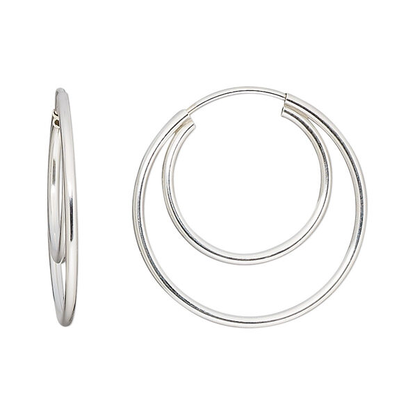 Earring, sterling silver, 24mm double hoop with endless-loop closure, 21 gauge. Sold per pair. image number 0