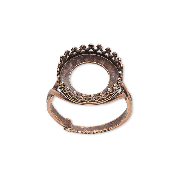 Ring, JBB Findings, antique copper-plated brass, 16mm round with 14mm round bezel setting, adjustable from size 6-8. Sold individually. image number 0