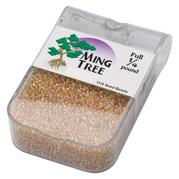 Seed bead, Ming Tree™, glass, pkg/1/4 pound, #11 round, translucent luster tan. image number 0