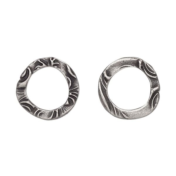 Component, TierraCast®, "Vida Mas Dulce" collection, antiqued pewter (tin-based alloy), 16mm open round with flora design and 10mm hole. Sold per pkg of 4. image number 0