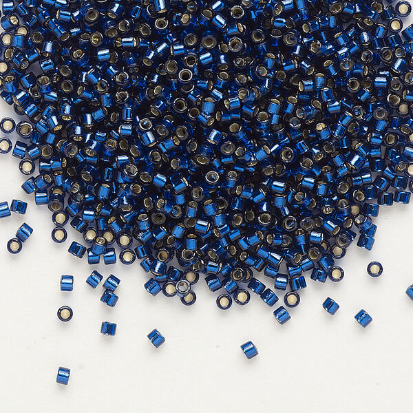 Seed bead, Delica®, glass, pkg/7.5g, #11 round, Duracoat® transparent silver-lined navy blue (DB-2191). image number 0