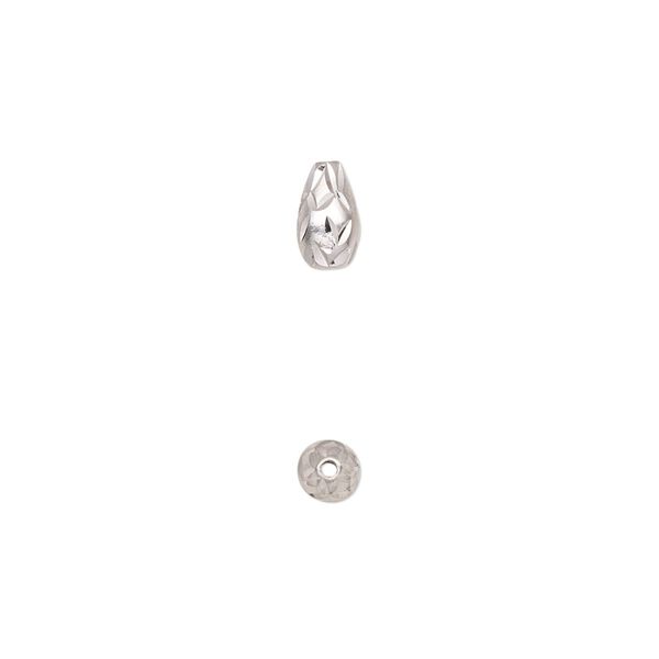 Bead, sterling silver, 7x4mm diamond-cut teardrop. Sold per pkg of 2. image number 0