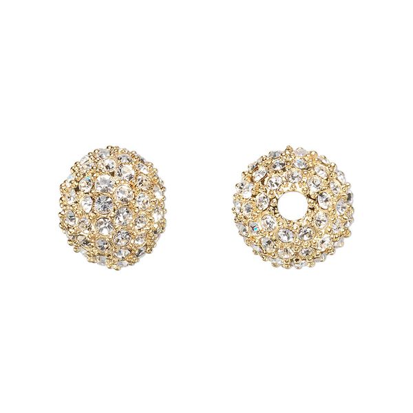 Bead, Dione®, crystal and gold-plated pewter (tin-based alloy), crystal clear, 12mm round with 3mm hole. Sold individually. image number 0
