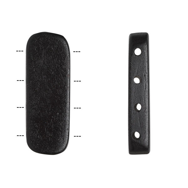 Spacer bar, bone (dyed), black, 28x9mm-30x11mm 4-strand rounded flat rectangle. Sold per pkg of 16. image number 0