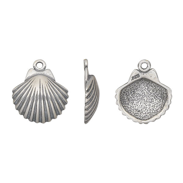Charm, antiqued sterling silver, 13x12mm single-sided shell. Sold individually. image number 0