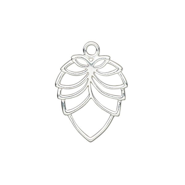 Charm, sterling silver, 21x17mm single-sided leaf with open design. Sold individually. image number 0