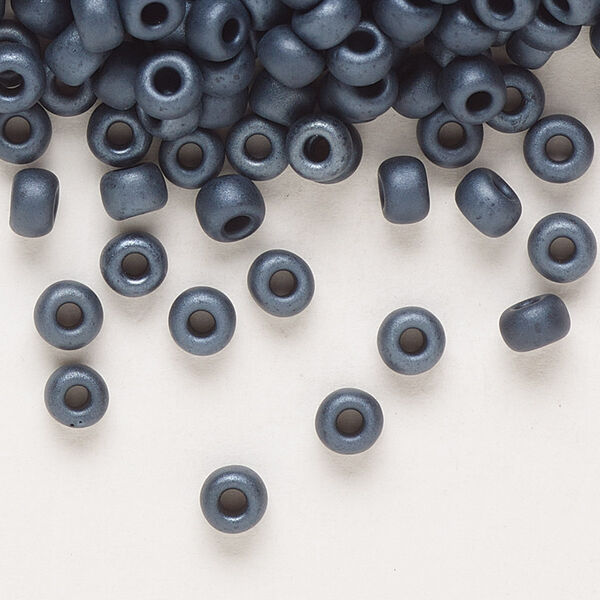 Seed bead, Miyuki, glass, pkg/250g, #6 rocaille, opaque matte gunmetal, (RR-2001). image number 0