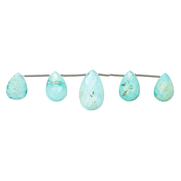 Imperial crown turquoise 1pkg5, hand-cut top-drilled faceted puffed teardrop bead natural C+ grade, 15x10mm-21x13mm / 21x14mm-24x16mm image number 0