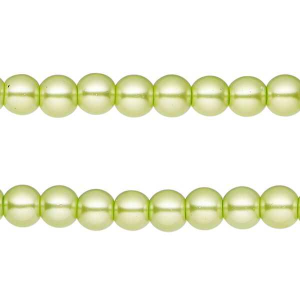 Bead, glass pearl, yellow-green, 5-6mm round. Sold per pkg of (2) 15-inch strands, approximately 140 beads. image number 0