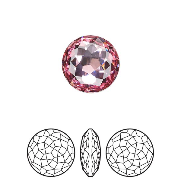 Round stone 1pk light rose foil back, Crystal Passions® 14mm fancy round 1383 image number 0