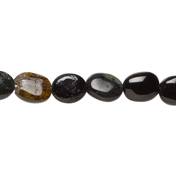 Black tourmaline 1pkg1, hand-cut puffed oval bead natural 14 inch 8x7mm-13x8mm image number 0