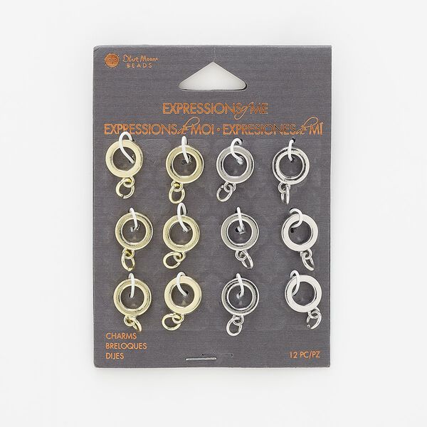 Drop, gold- / silver-finished "pewter" (zinc-based alloy) / steel, 18x11mm open round with 6.5mm hole. Sold per pkg of 12. image number 0