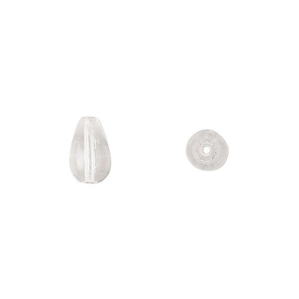 Bead, Czech pressed glass, clear, 9.5x6mm teardrop. Sold per 15-1/2" to 16" strand, approximately 40 beads. image number 0