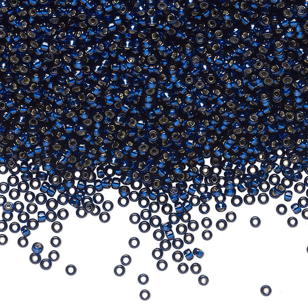 Seed bead, Miyuki, glass, pkg/250g, #15 rocaille, Duracoat® transparent silver-lined navy blue, (RR-4281). image number 0