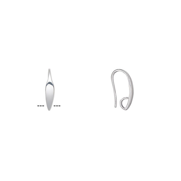 Ear wire, silver-plated brass, 19.5mm fishhook with leaf and hidden open loop, 19 gauge. Sold per pkg of 50 pairs. image number 0