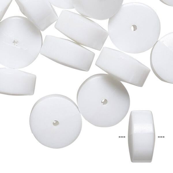 Bead, vintage German acrylic, white, 14x7mm heishi. Sold per pkg of 24. image number 0