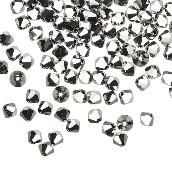 Bead 48pk jet light hematite 2X, Preciosa Czech crystal 4mm bicone image number 0