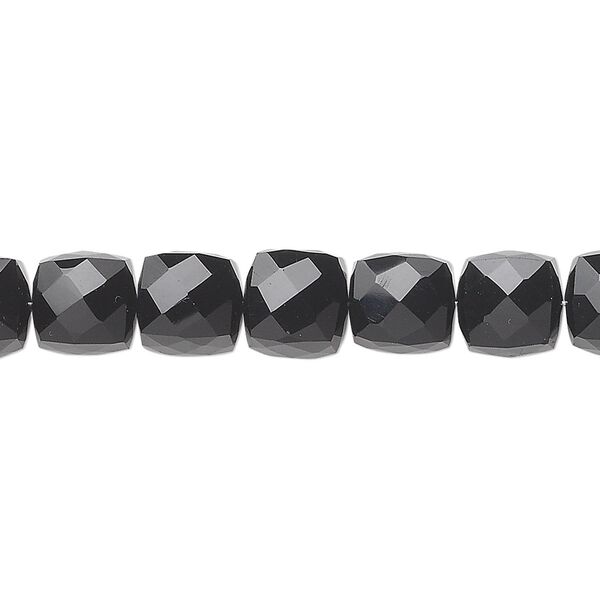 Black onyx 1pkg10, hand-cut faceted cube bead 8mm image number 0