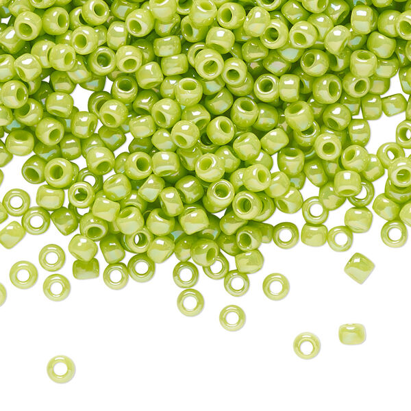Seed bead, TOHO BEADS®, glass, pkg/50g, #8 round, opaque rainbow sour apple (TR-08-404). image number 0
