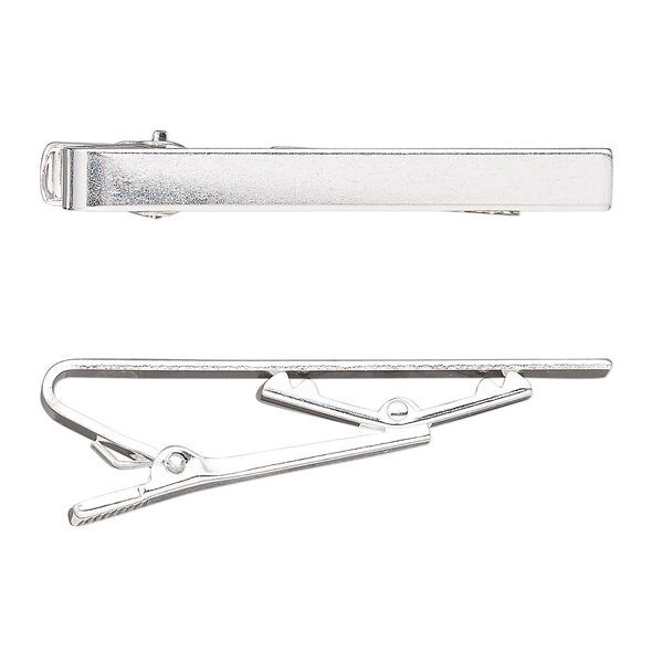 Tie clip, silver-plated brass, 55x6mm bar. Sold per pkg of 2. image number 0
