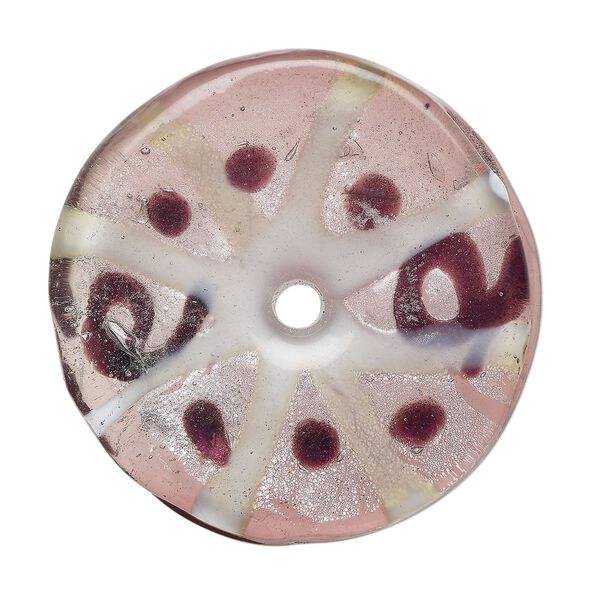 Focal, lampworked glass, pkg/1, opaque purple and white with silver-colored foil, 36-37mm undrilled donut. image number 0