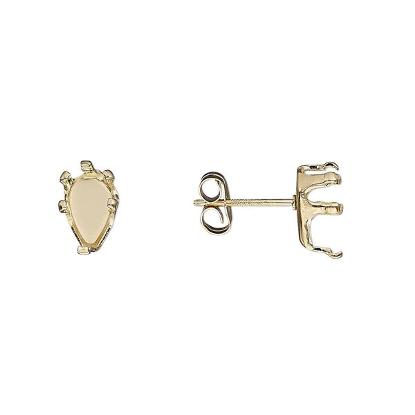 Earstud 1pkg2 Snap-Tite® 14Kt gold-filled, 8x5mm pear 6-prong setting / earnuts, 1 pair image number 0