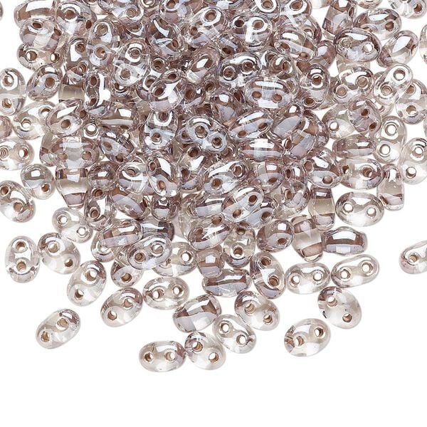 Seed bead, Preciosa Twin™ Czech glass, pkg/250g, 5x2.5mm oval, transparent mocha terra color-lined clear, (38618). image number 0
