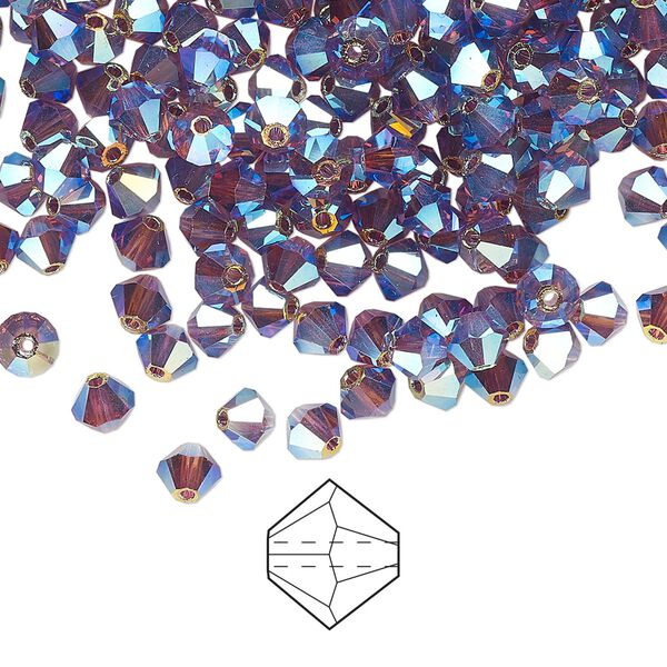 Bead 720pk amethyst AB 2X, Preciosa Czech crystal 4mm bicone image number 0