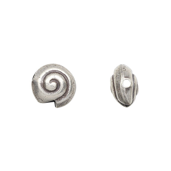 Bead, Hill Tribes, antiqued sterling silver, 11mm puffed flat round with swirl. Sold per pkg of 2. image number 0
