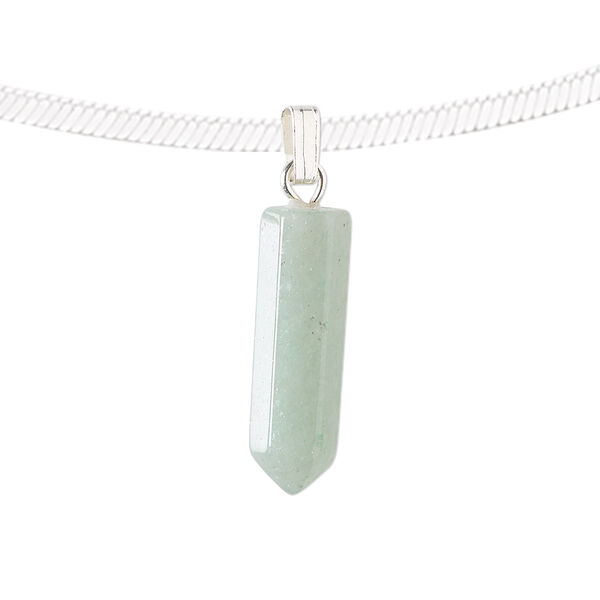 Green aventurine / "pewter" (zinc-based alloy) 1pkg1, silver-plated point pendant natural 21x6mm image number 0