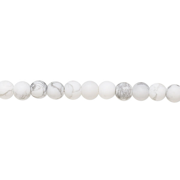 Bead, white howlite (natural), matte, 4mm round, B grade, Mohs hardness 3 to 3-1/2. Sold per 8-inch strand, approximately 45 beads. image number 0